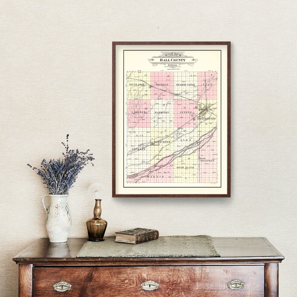 Vintage Map of Hall County, Nebraska 1904