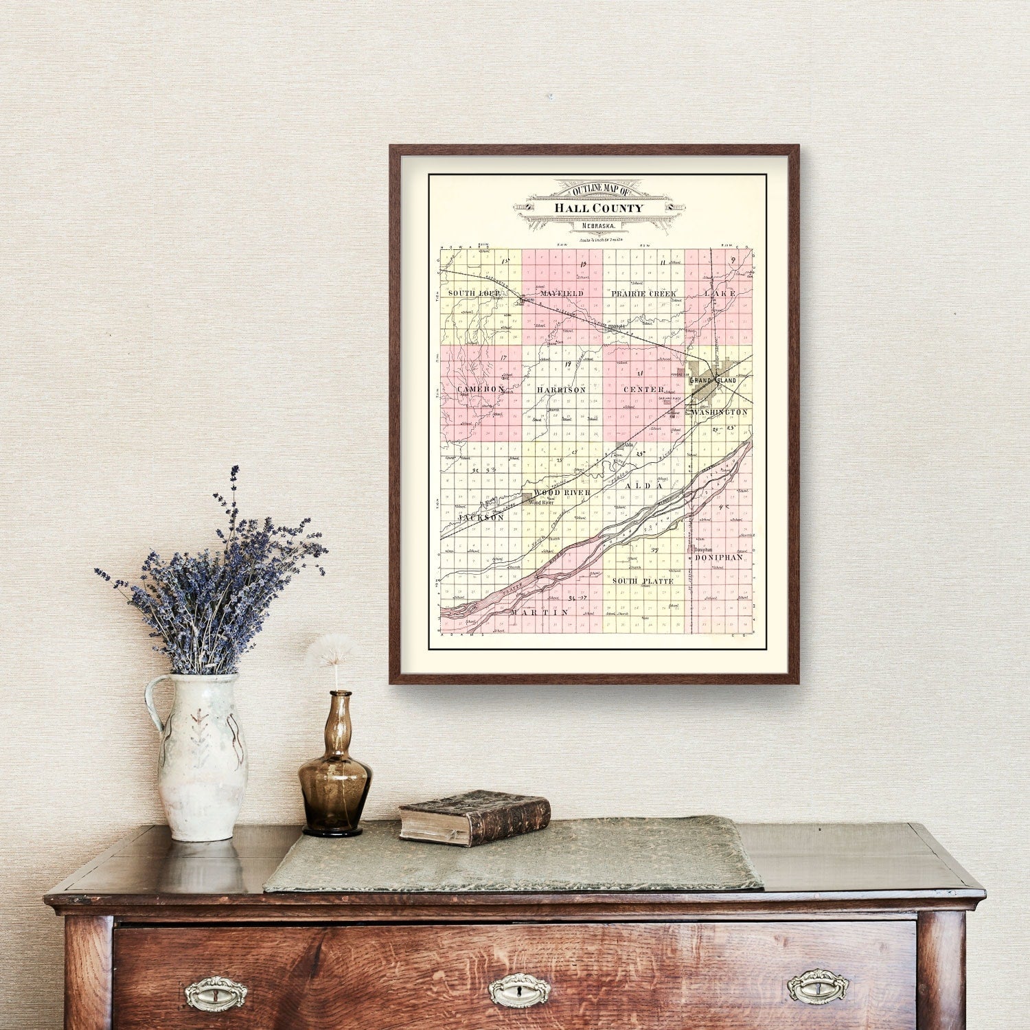 Vintage Map of Hall County, Nebraska 1904