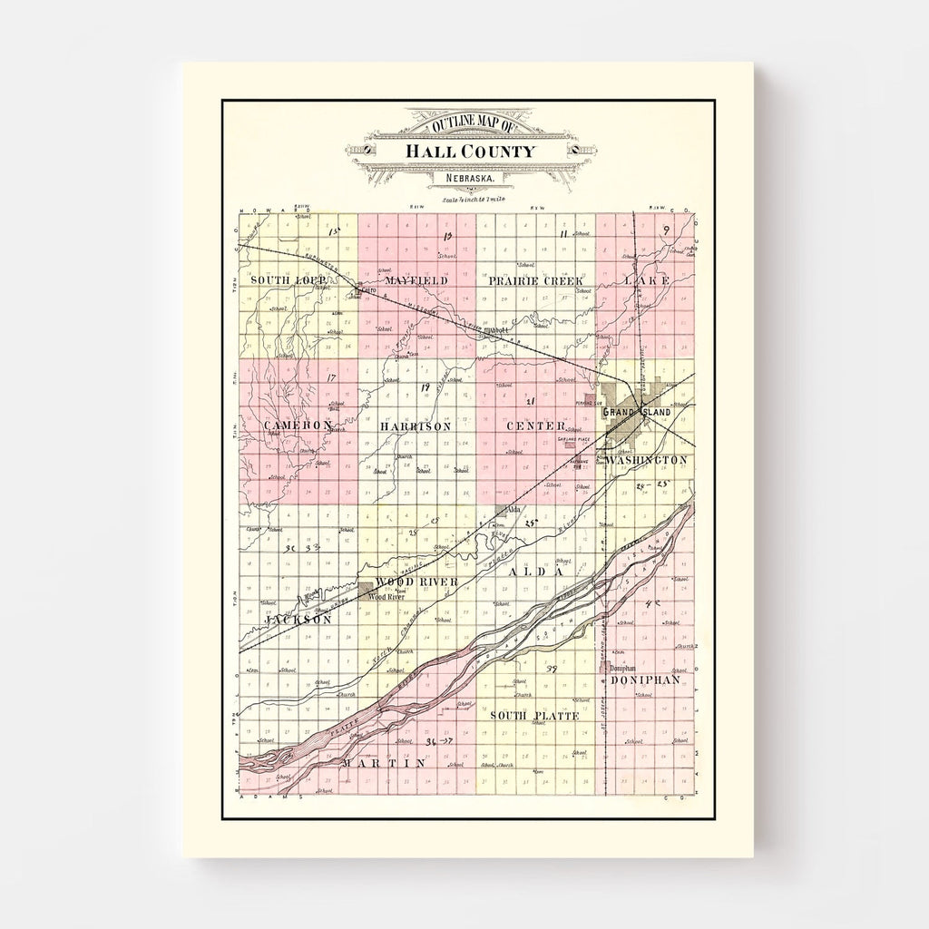 Vintage Map of Hall County, Nebraska 1904