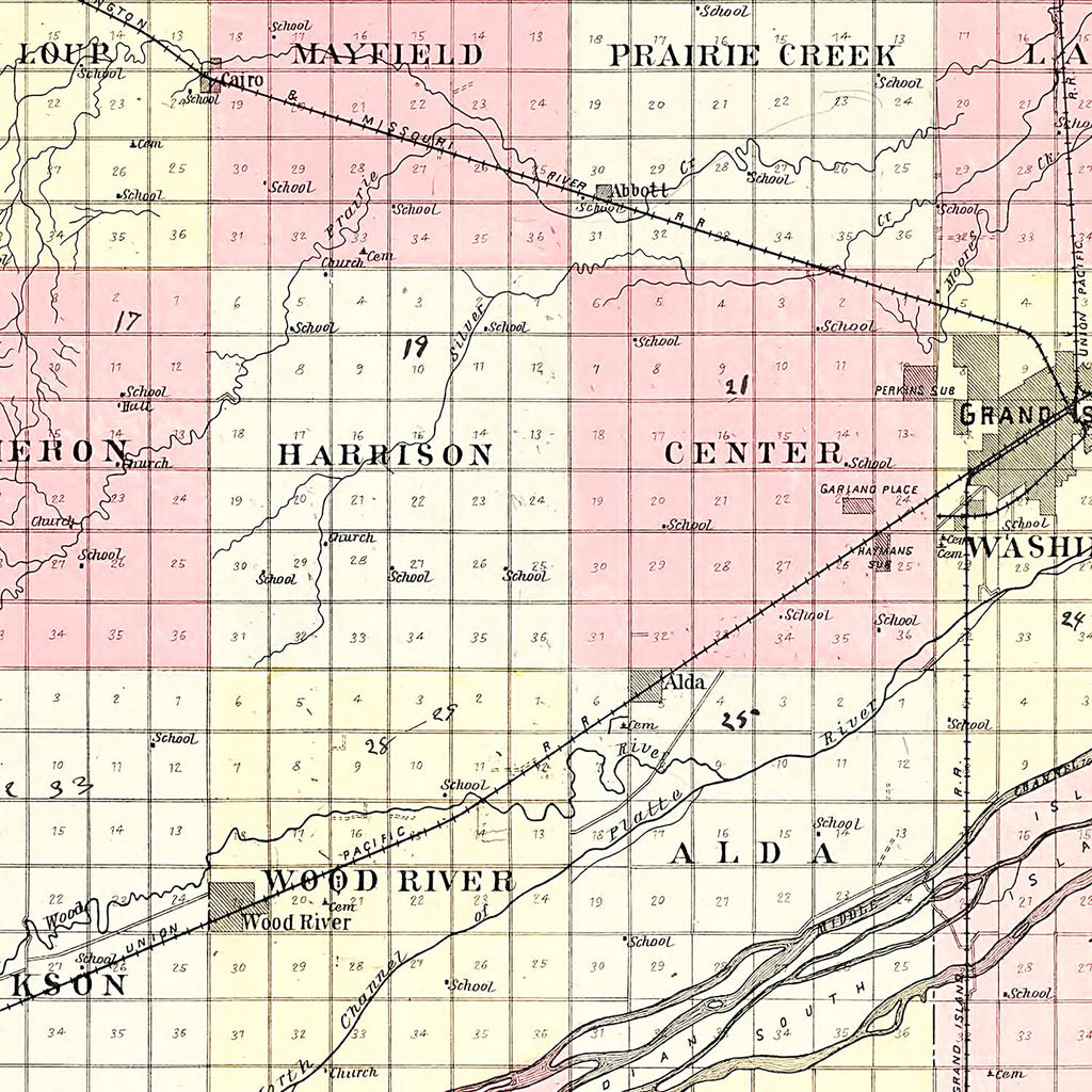 Vintage Map of Hall County, Nebraska 1904