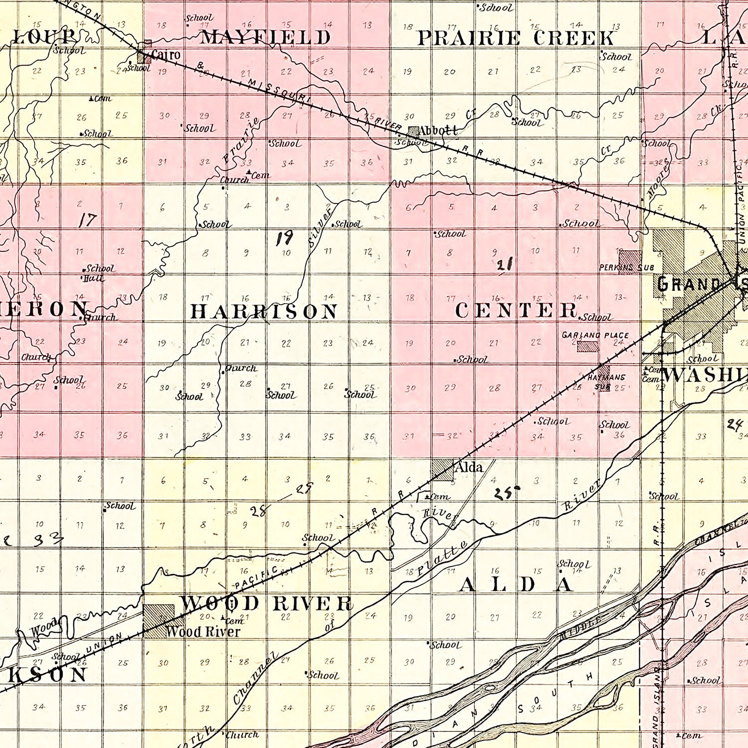 Vintage Map of Hall County, Nebraska 1904