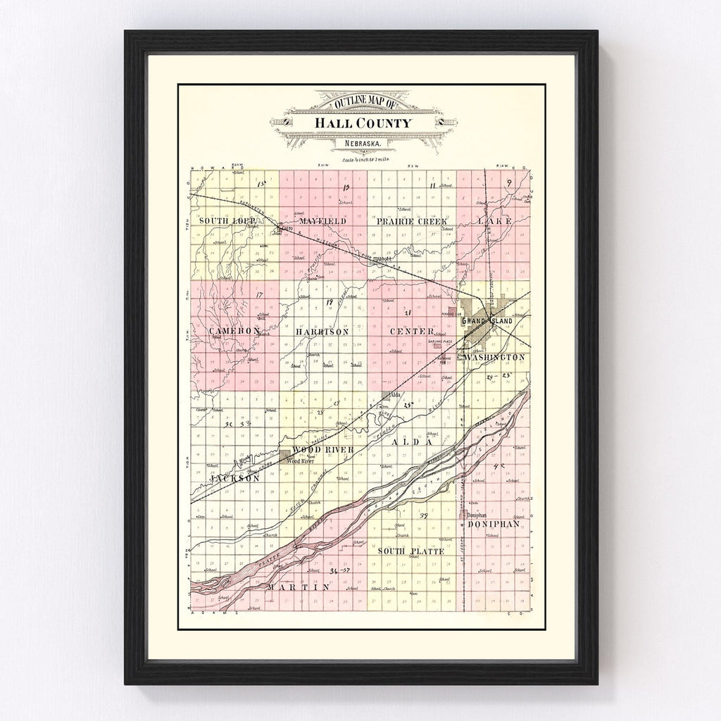 Vintage Map of Hall County, Nebraska 1904