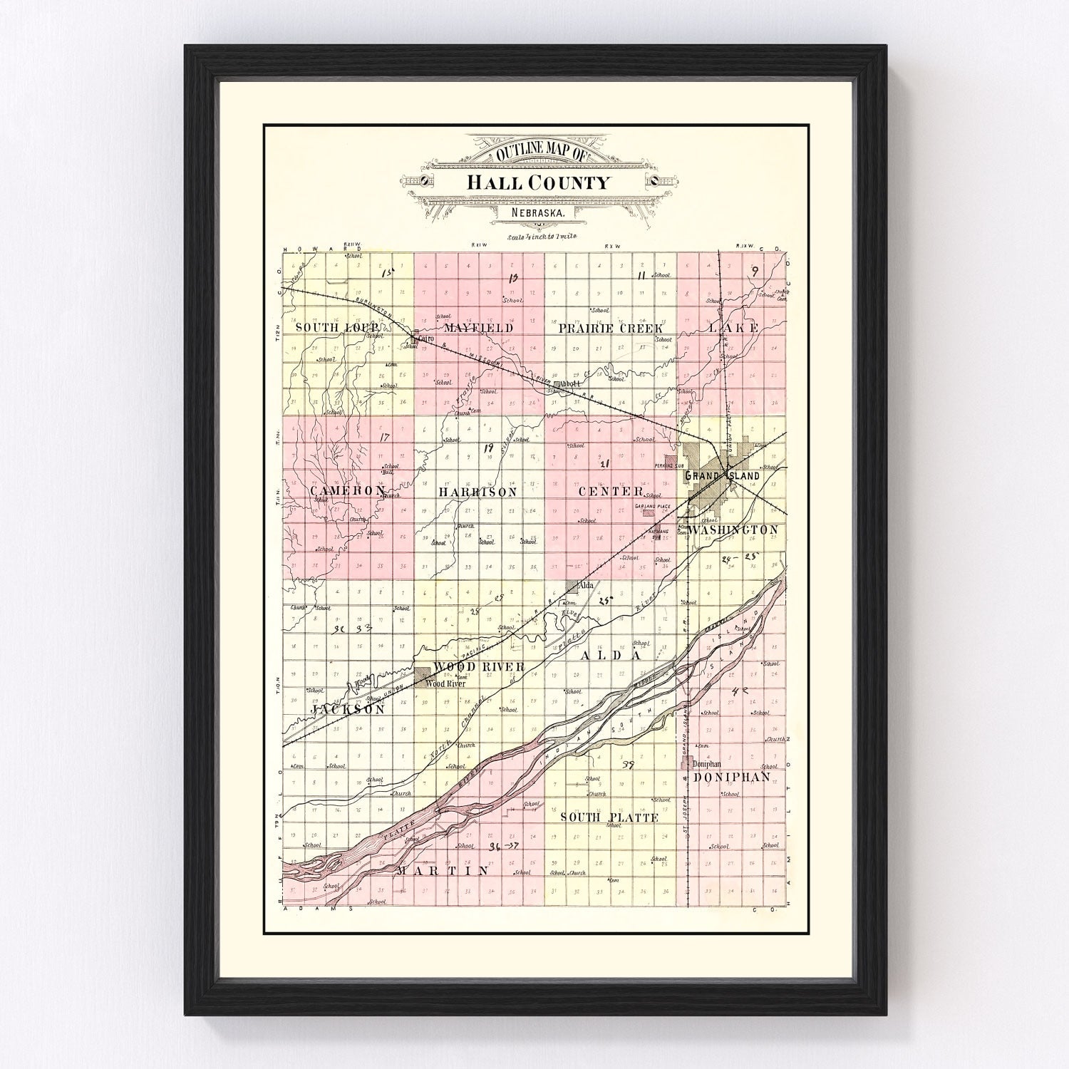 Vintage Map of Hall County, Nebraska 1904