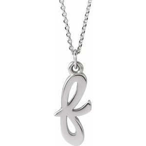 14K White Gold Petite Initial F 16" Necklace