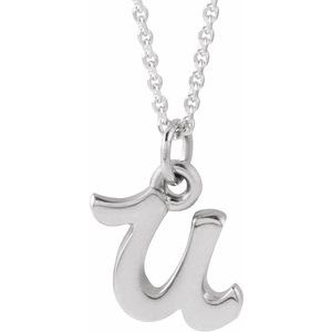 14K White Gold Petite Initial U 16" Necklace