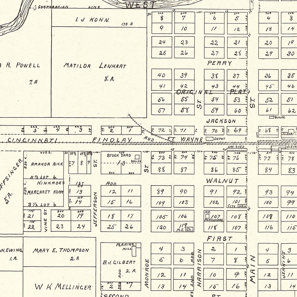 Vintage Map of Grover Hill, Ohio 1905