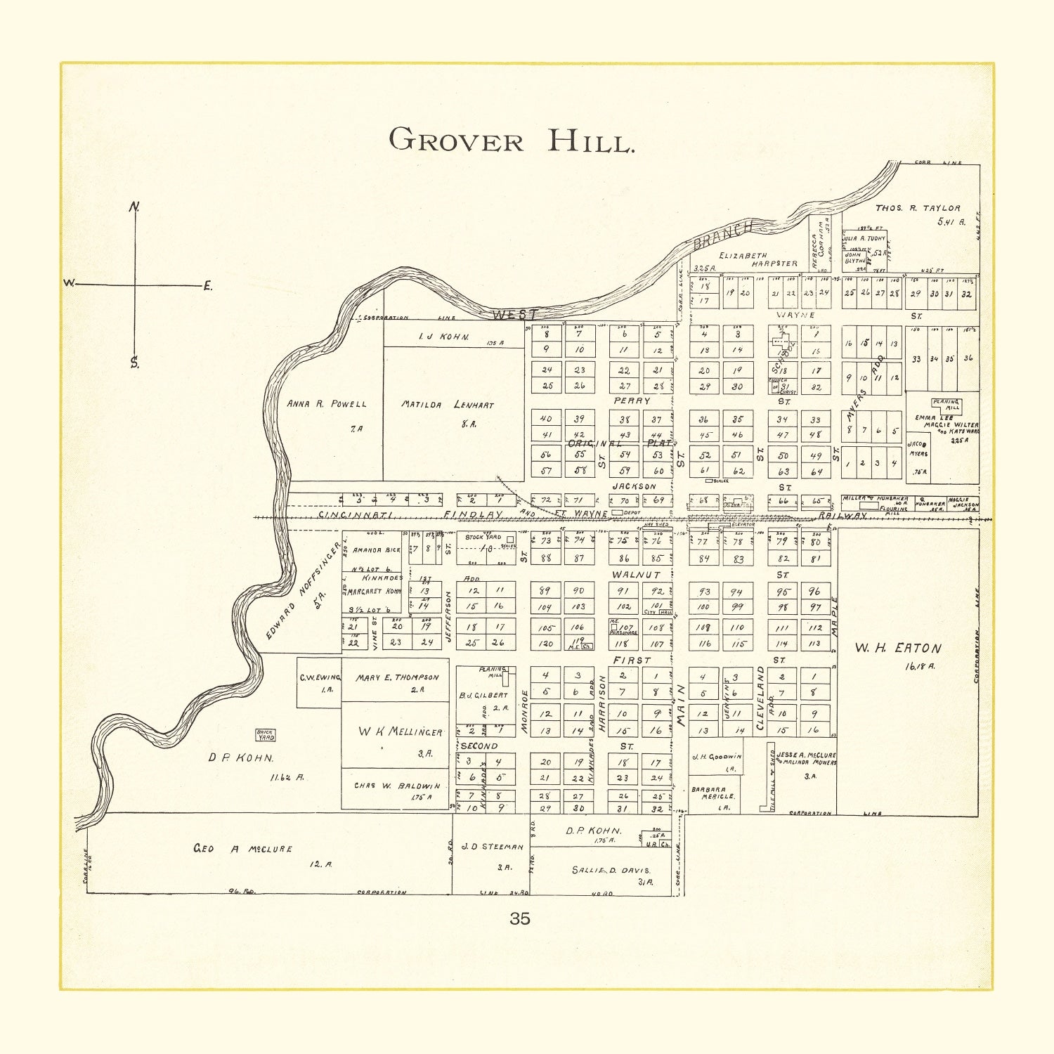 Vintage Map of Grover Hill, Ohio 1905