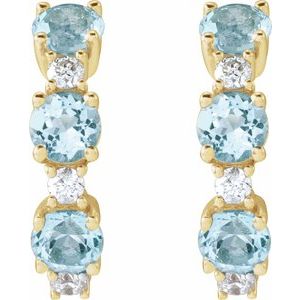 14K Yellow Gold Natural Sky Blue Topaz & 1/10 CTW Natural Diamond Hoop Earrings – image 2