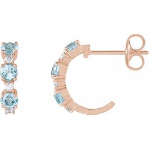 14K Rose Gold Natural Sky Blue Topaz & 1/10 CTW Natural Diamond Hoop Earrings