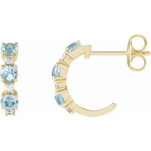 14K Yellow Gold Natural Sky Blue Topaz & 1/10 CTW Natural Diamond Hoop Earrings