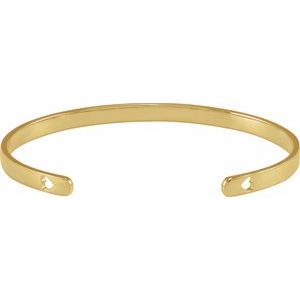 14K Yellow Engravable Heart Pierced Cuff 7" Bracelet