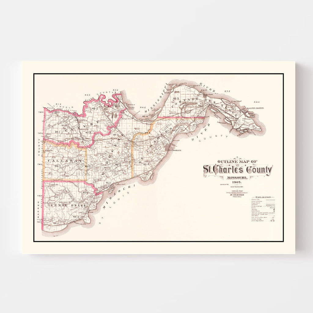 Vintage Map of Saint Charles County, Missouri 1905