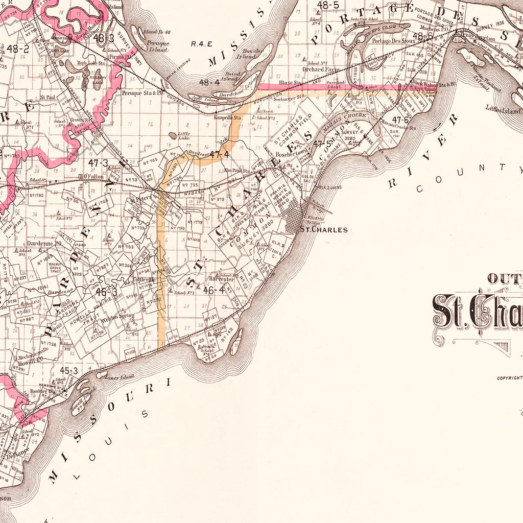 Vintage Map of Saint Charles County, Missouri 1905