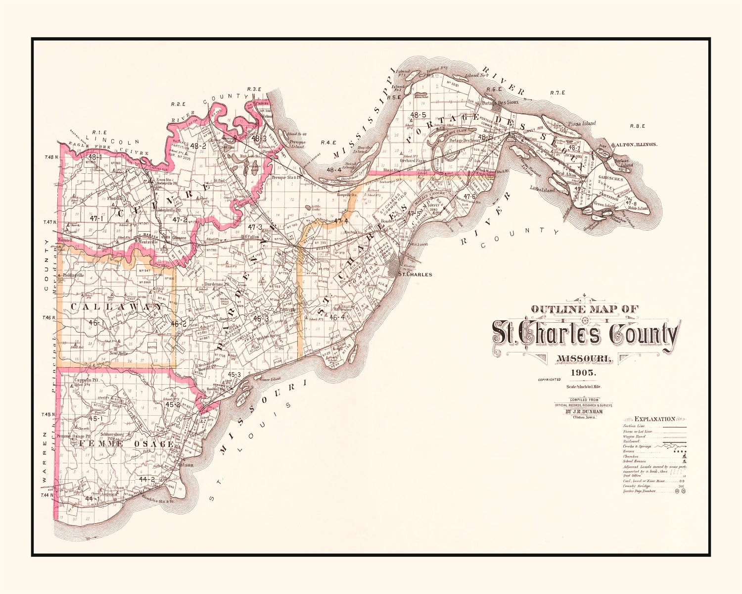 Vintage Map of Saint Charles County, Missouri 1905