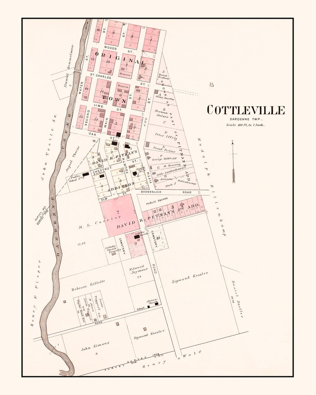 Vintage Map of Cottleville, Missouri 1905