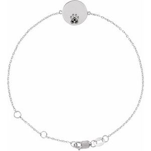 Sterling Silver Natural Black Spinel Engravable Paw Print 6 1/2-7 1/2" Bracelet