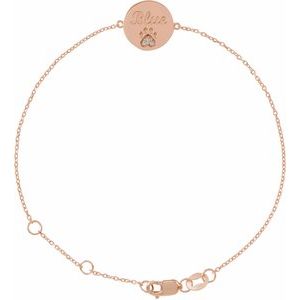 14K Rose Gold Natural White Sapphire Engravable Paw Print 6 1/2-7 1/2" Bracelet – image 2