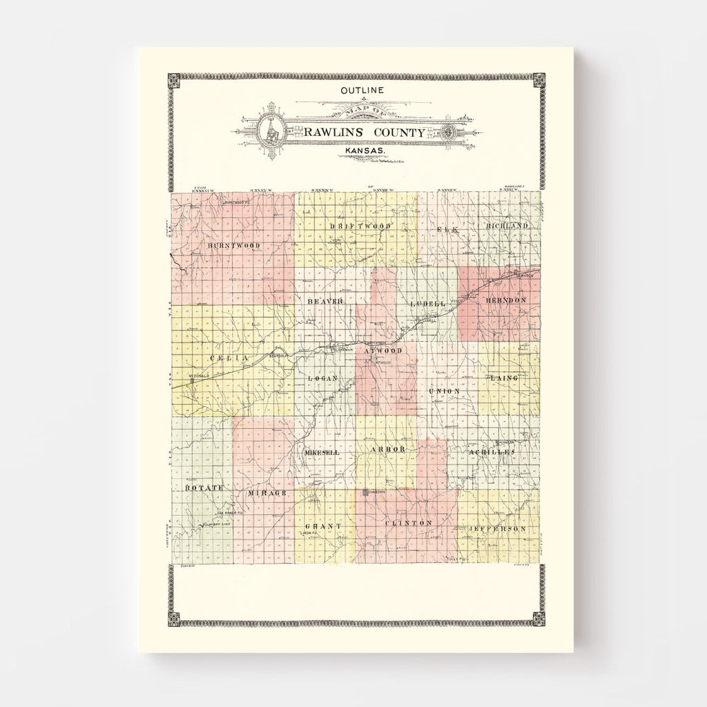 Vintage Map of Rawlins County, Kansas 1906