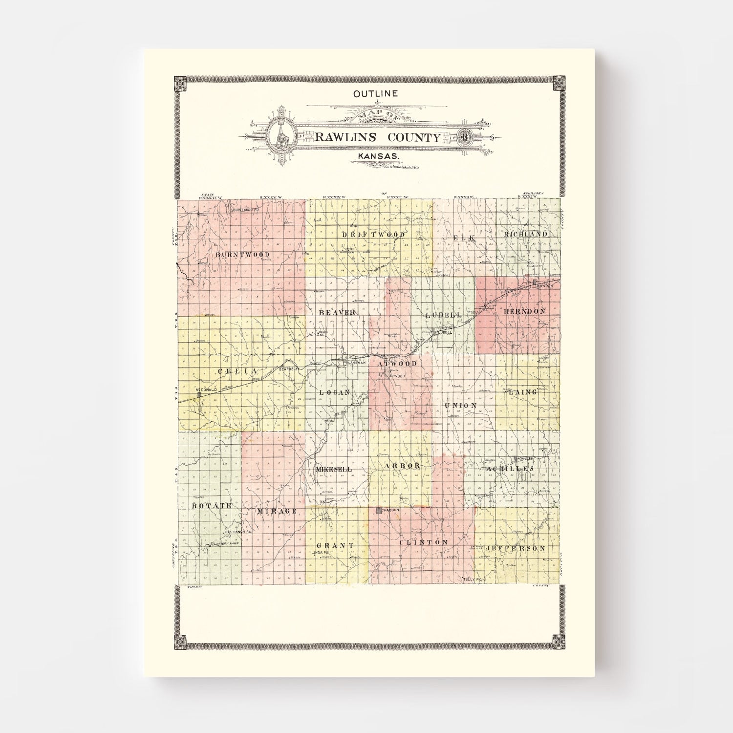 Vintage Map of Rawlins County, Kansas 1906