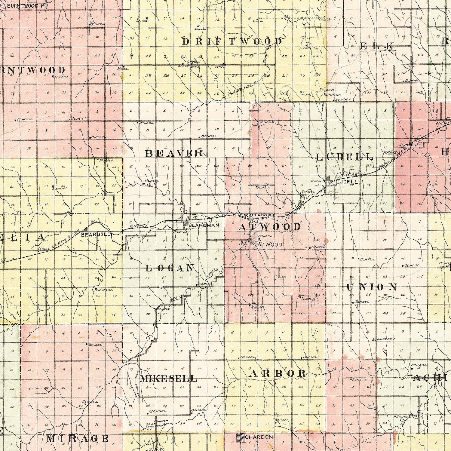 Vintage Map of Rawlins County, Kansas 1906