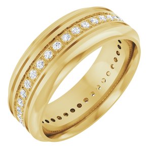 14K Yellow 1/4 CTW Natural Diamond Grooved Band Size 7