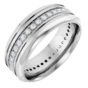14K White 1/4 CTW Natural Diamond Grooved Band Size 7