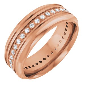14K Rose 1/4 CTW Natural Diamond Grooved Band Size 7