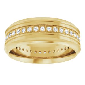14K Yellow 1/4 CTW Natural Diamond Grooved Band Size 7