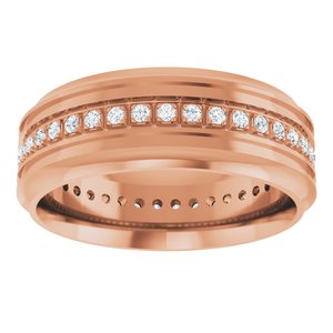 14K Rose 1/4 CTW Natural Diamond Grooved Band Size 7