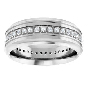 14K White 1/4 CTW Natural Diamond Grooved Band Size 7