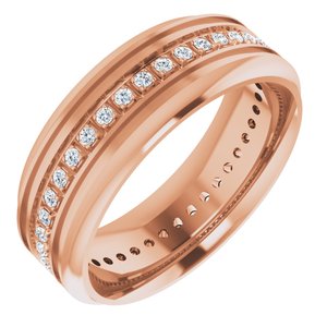 14K Rose 1/4 CTW Natural Diamond Grooved Band Size 8