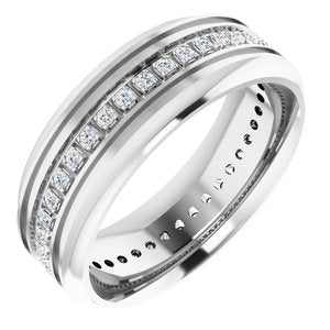 14K White 1/4 CTW Natural Diamond Grooved Band Size 8