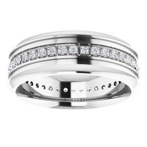 14K White 1/4 CTW Natural Diamond Grooved Band Size 8