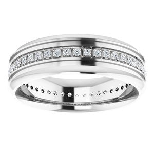 14K White 1/3 CTW Natural Diamond Grooved Band Size 11.5