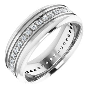 14K White 1/4 CTW Natural Diamond Grooved Band Size 7.5
