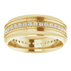 14K Yellow 1/4 CTW Natural Diamond Grooved Band Size 7.5