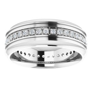 14K White 1/4 CTW Natural Diamond Grooved Band Size 7.5