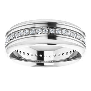 14K White 1/4 CTW Natural Diamond Grooved Band Size 9