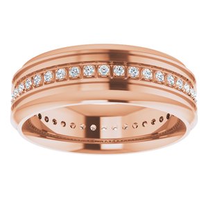 14K Rose 1/4 CTW Natural Diamond Grooved Band Size 9