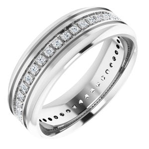 14K White 1/4 CTW Natural Diamond Grooved Band Size 9