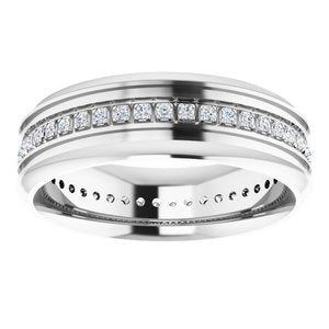 14K White 1/3 CTW Natural Diamond Grooved Band Size 11