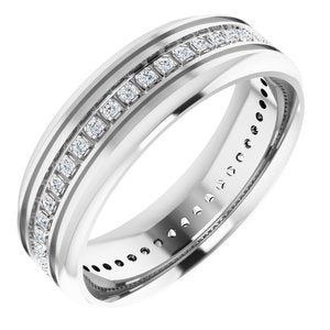14K White 1/3 CTW Natural Diamond Grooved Band Size 11