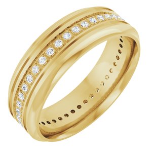 14K Yellow 1/4 CTW Natural Diamond Grooved Band Size 10