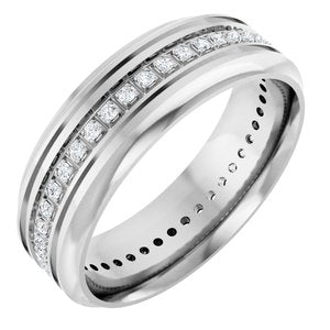 14K White 1/4 CTW Natural Diamond Grooved Band Size 10