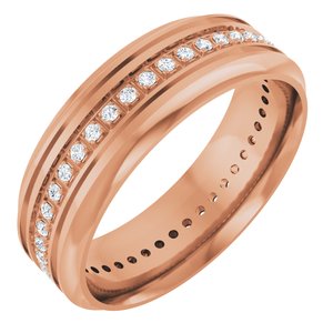 14K Rose 1/4 CTW Natural Diamond Grooved Band Size 10