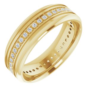 14K Yellow 1/4 CTW Natural Diamond Grooved Band Size 10.5