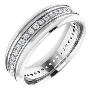 14K White 1/4 CTW Natural Diamond Grooved Band Size 10.5