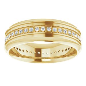 14K Yellow 1/4 CTW Natural Diamond Grooved Band Size 10.5