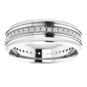 14K White 1/4 CTW Natural Diamond Grooved Band Size 10.5
