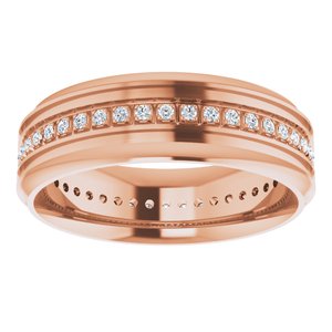 14K Rose 1/4 CTW Natural Diamond Grooved Band Size 10.5